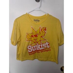 Sunkist CaliforniaOranges Yellow Graphic CropTop Shirt Womens Small Short Sleeve